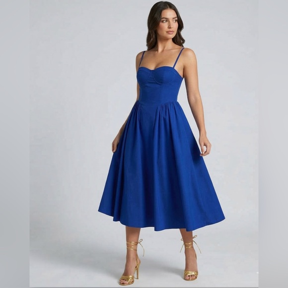 By Design Dresses & Skirts - Elegant Corset-Style Midi Dress in Blue